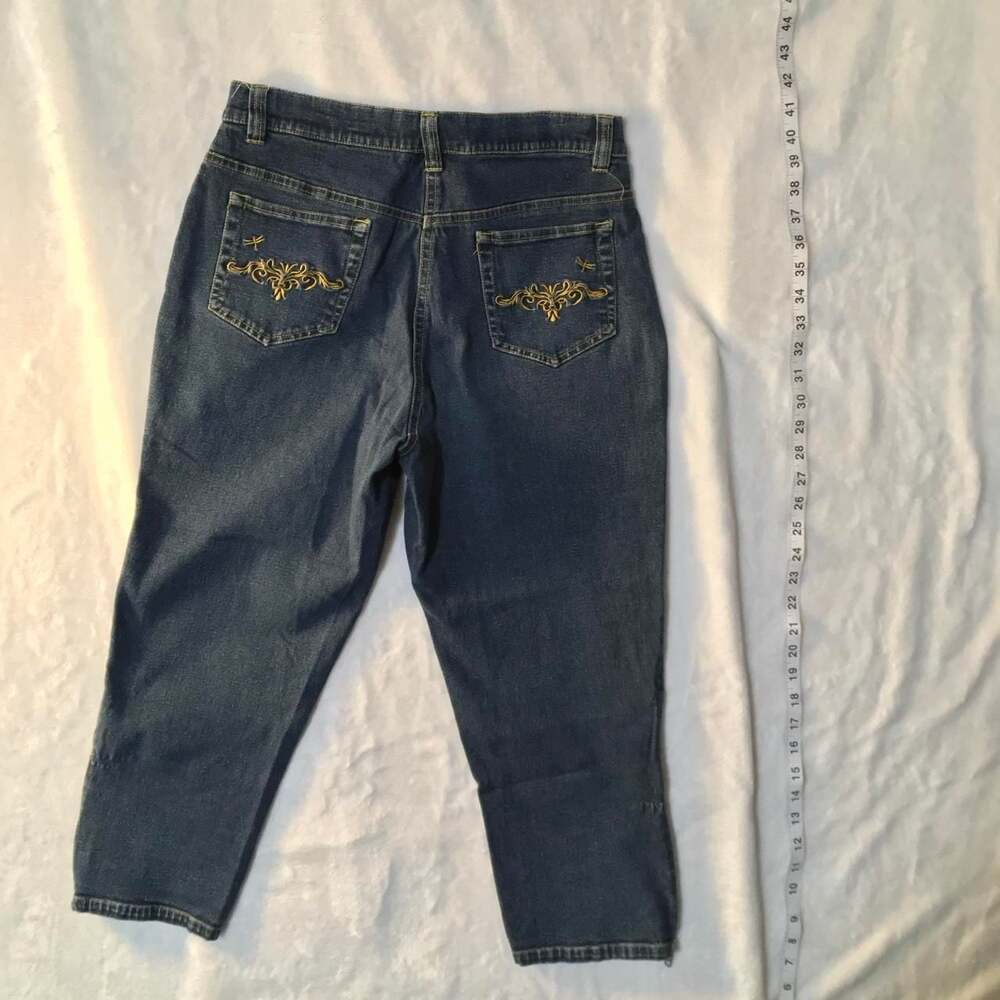 Blue Illusion Embroidered Floral Denim Jeans Size M